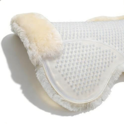 Wool &Silicone Saddle Pad, Comfortable and Breathable Wool Gel Equestrian Riding Saddle Pad, Anti-Slip with Double Shock Absorption, Universal English/Western Riding Saddle Pad - color: Transparent ivory white
