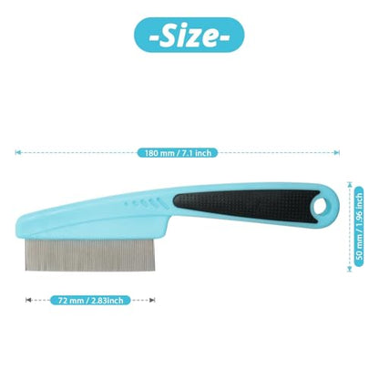 Flea Comb for Dogs and Cats - Lice Comb with Rubber Handle - Promotes Hair Growth and Removes Loose Hair, Knots, and Flakes Flea Brush for Pets (Blue) - color: Blue