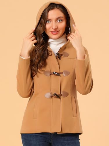 Allegra K Womens Casual Winter Peacoat Hooded Button Toggle Duffle Coats - color: Brown, size: Small