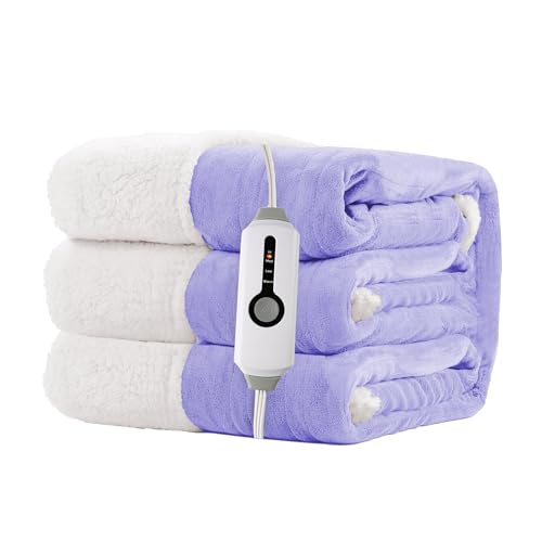 Electric Heated Blanket 50"x60" Throw Size - Light Purple | Safe All Night Rest, Dual-Sided Microplush Sherpa for Bedroom Couch Use, 4 Heat Settings & 3 Hours Auto Off, Machine Washable - color: 07-purple, size: Throw(50''x60'')