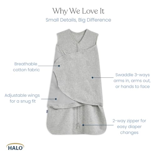 HALO 100% Cotton Sleepsack Swaddle, 3-Way Adjustable Wearable Blanket, TOG 1.5, Clouds, Small, 3-6 Months - color: Clouds, size: Small (Pack of 1)