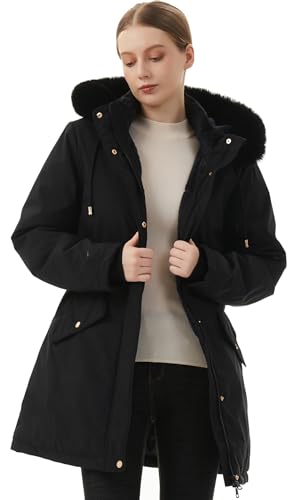 MOERDENG Women's Long Winter Down Coat Thicken Fleece Lined Puffer Jacket | Faux Fur Detachable Hood Parka Warm,Waterproof and Windproof Overcoat - color: Black, size: XX-Large