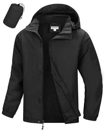 33,000ft Men's Waterproof Rain Jacket Packable Lightweight Hood Rain Shell - color: Black, size: Small