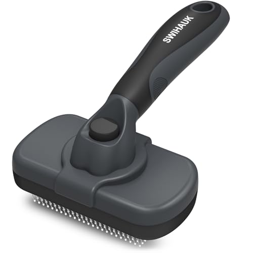 Swihauk Self Cleaning Slicker Brush - Skin Friendly for Dogs & Cats, Deshedding Grooming Tool for Shedding Hair, Puppy Brush for Haired Pets - color: Gray
