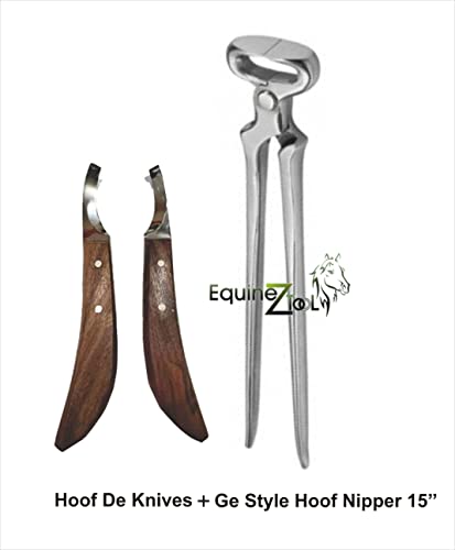 Hoof Nipper 15" Model with De Knives Hoof Knife Set – Professional Farrier Horse Hoof Trimming Kit, High Carbon Steel Nipper & Razor Sharp Hoof Knives for Precision Hoof Care
