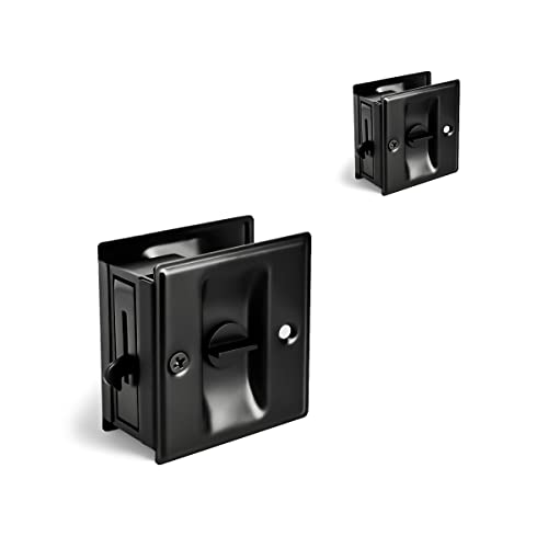 HOMOTEK 2 Pack Privacy Pocket Door Lock Hardware with Pull - Replace Old Or Damaged Sliding Door Locks Quickly and Easily, 2-3/4”x2-1/2”, for 1-3/8” Thickness Door, Black - color: Black, size: 2 Pack