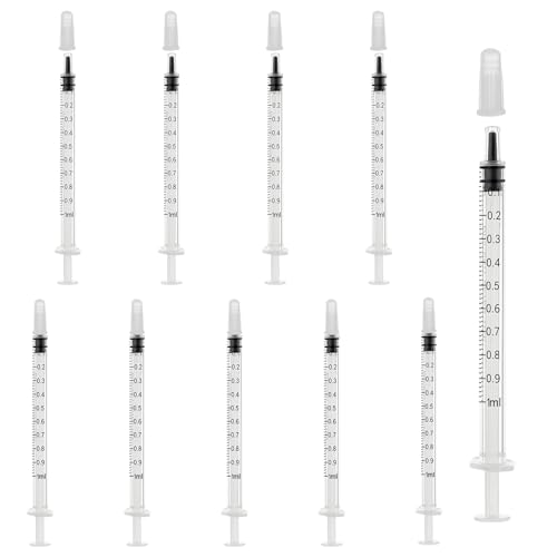10 Pack 1ml/cc Syringe with Cap, Small Plastic Syringes without Needle, Individually Wrapped, for Liquid Oral Measurement, Scientific Lab, Colostrum Collect, Feeding Pet, Watering