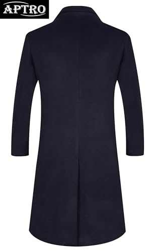 APTRO Men's Full Length Trench Coat Long Wool Overcoat Winter Windbreaker - color: Solid Navy, size: X-Small