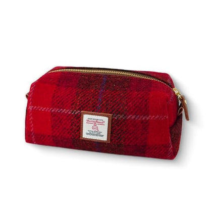 TAILORMAP Harris Tweed Wool Cosmetic Bag, Large Capacity Scottish Tartan Handmade Makeup Organizer, Stain-Resistant Travel Toiletry Pouch for Women (Red) - color: Red