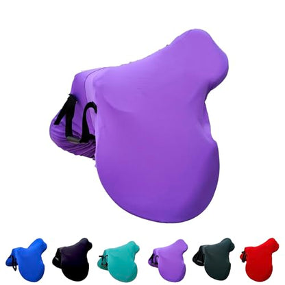 Majestic Ally English Saddle Cover with Adjustable Handle, 4-Way Stretch Spandex/Elastane Fabric, Multiple Colors (Purple) - color: Purple