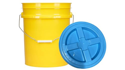 House Naturals 5 Gallon Plastic Yellow Food Grade BPA Free Made in USA Bucket Pail with Air Tight Double Gasket Screw on Lid(Pack of 3) (Yellow and Aqua lids) - color: Yellow and Aqua Lids