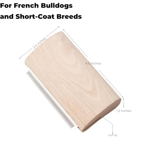 French Bulldog Brush for Shedding, Palm-Grip Wooden Grooming Comb