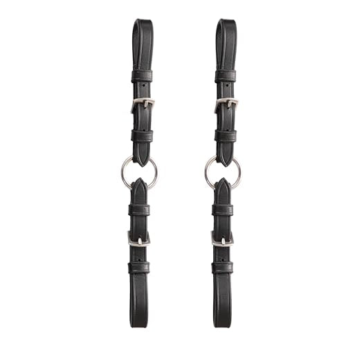 Exion Adjustable Pelham Bit Converter – Leather English Horse Riding Roundings with Double Buckles & Central Rein O-Ring, Single Rein Pelham Straps Adapter for Bridles (Pair, Full Size)
