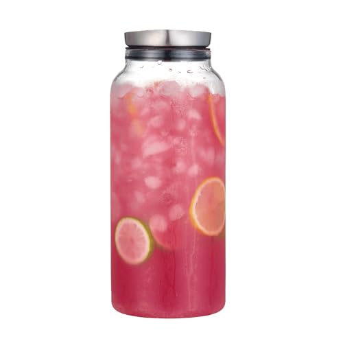 Purefold 68 Ounces Glass Pitcher with Lid, Hot/Cold Water jug for Coffee | Coffee, lemonade, iced tea, juice pitcher. Leakproof stainless steel lid, dishwasher safe. BPA free borosilicate glass. - size: 68 Ounces