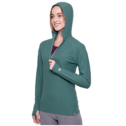 MERIWOOL Women’s Base Layer Hoodie Lightweight Merino Wool Long Sleeve Thermal - color: Teal, size: Small