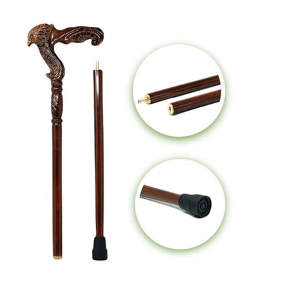 Hand Carved Wooden Walking Cane with Ergonomic Handle and Rubber Tip for Men and Women - Fashionable Unique Walking Stick for Seniors - 37 inch - style: Eagle