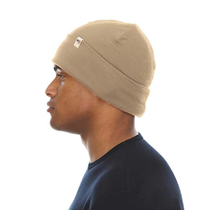 100% Merino Wool Cuff Beanie - Mens & Womens Warm Winter Hat - Watch Cap - Toque - Novelty Beanie - One Size Fits Most - color: Desert Sand