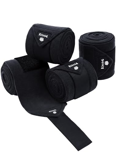 FitsT4 Sports Horse Polo Wraps 3.1m Soft Fleece Equestrian Leg Protection 4 Pack with Package Black - color: Black