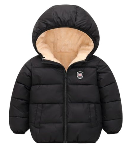 Happy Cherry Boys Girls Winter Thick Jacket Warm Fleece Fur Lining Zipper Hooded Windproof Coat Outwear for 1-7 Years - color: Black, size: 9-18 Months