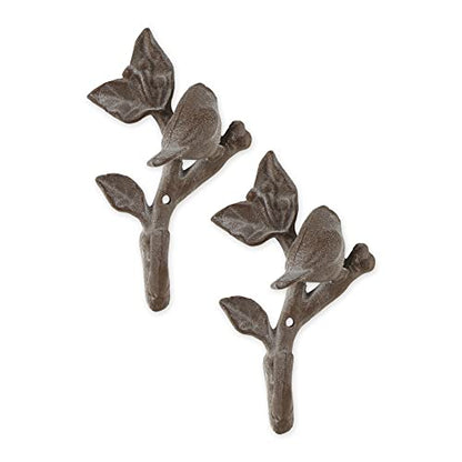 DII Cast Iron Decorative Wall Hook Set, Bird with Leaves, 2 Count - size: Bird with Leaves