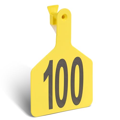 Cattle Ear Tags Numbered 100 Pcs Large Cow Tags Yellow | Pre-Numbered 001-100, One-Piece, Fit, Not Easy To Fall Off, Easy Application, Durable, Fade-Resistant & Cold-Resistant - color: Yellow, size: 100
