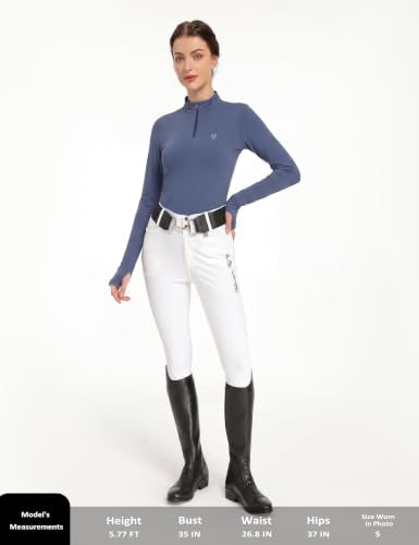 Harrison Howard Women’s Equestrian Riding Shirt, UPF 50+ Quarter Zip Breathable Horse Riding Top, Quick Dry Schooling Shirt - color: Blue, size: Small
