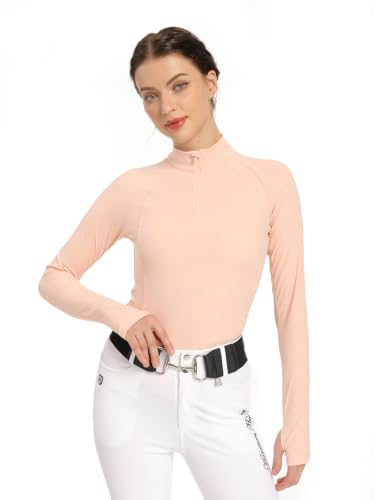 Harrison Howard Women's Long Sleeve Riding Top with Half Mesh Arms, UPF 50+ Quick-Dry Summer Shirt with Stylish Neckline - color: Orange Pink, size: Large