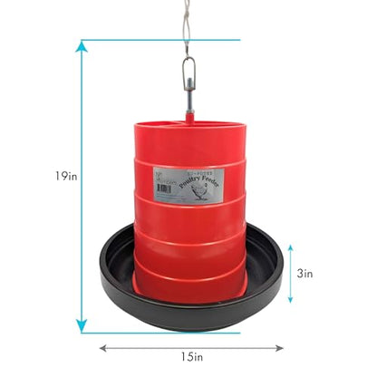 30 lb Poultry Feeder with Adjustable Flow Control, Anti-Scratch Lip to Reduce Waste, Metal Hanging Rod - Large Capacity Chicken Feeder for Backyard Flocks, Weather-Resistant