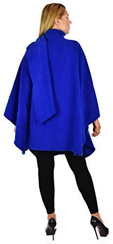 Dare2BStylish Women Poncho Style Fleece Cover Up with Muffler - color: Royal Blue