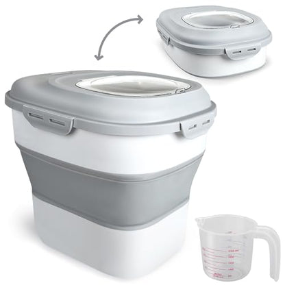 Viretec Cereal Rice Storage Containers, 20 to 50Lbs Collapsible Dry Food Dispenser Bins with Airtight Flip Lid Rolling Wheel, Kitchen Pantry to Store Sugar Flour, Dog Pet Cat Food Holder Container - color: White