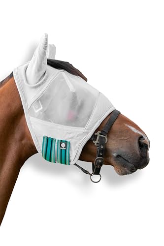 Equinavia Algard Soft Mesh Horse Fly Mask with Ears, 45 SPF UV Protection - color: Light Blue, size: Warmblood