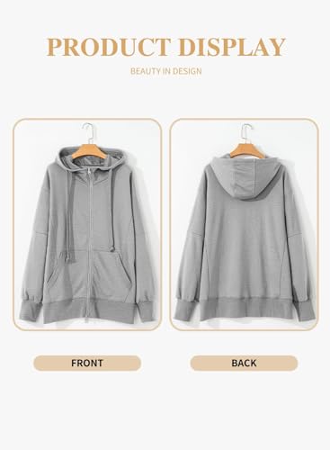 Eytino Women Plus Size Zip Up Hoodie Long Sleeve Oversized Sweatshirts - color: Gray, size: 2X
