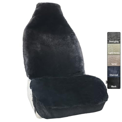 Aegis Cover Sheepskin Car Seat Cover Genuine Australian Merino Wool Front Seat Cover Luxury Dense Pelt Universal Fit for Most SUVs, Trucks, Bucket-Style, 54 X 22 Inches (CS-Black) - color: Black