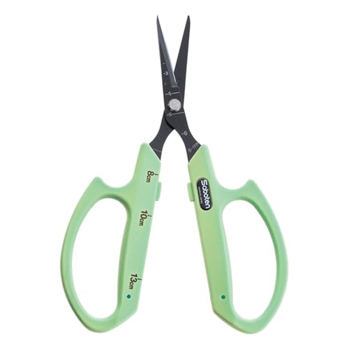 Saboten Fluorine Coated Angled Blade Trimming Scissors Green PT-2 160mm Precision Gardening Bonsai and Floral Shears Made in Japan - color: Green, size: Non-Stick Angled Blade