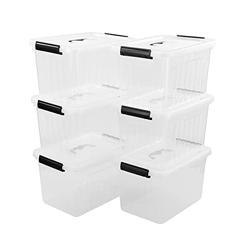 Qskely 6-Pack Clear Plastic Storage Bin, 10 L Latch Storage Box with Handle