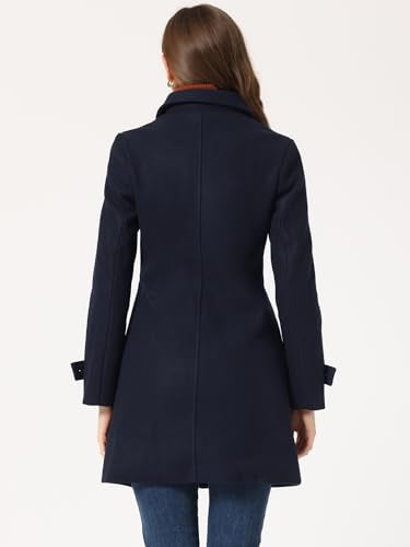 Allegra K Women's Winter Overcoat Peter Pan Collar Single Breasted Pea Coat - color: Navy Blue, size: X-Small