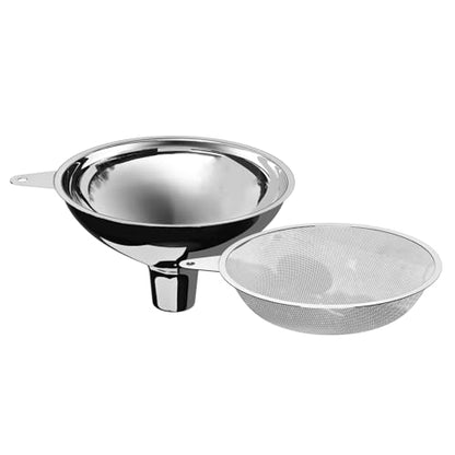 serinar Stainless Steel Large Funnel with Filter (5.7 in. X 1 in. Mouth) with 50 mesh Stainless Steel Food Filter, Metal Funnel for Bottle Filling, Food Funnel for Oil, Juice, Coffee, Honey, Milk