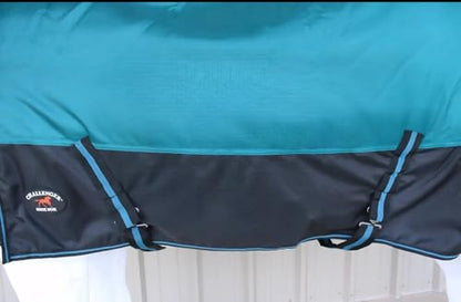 Challenger 1680D Turnout Waterproof Horse Winter Blanket Heavy-Weight 300gm Polyfill 6EE09 - color: Teal/Black, size: 76 inches