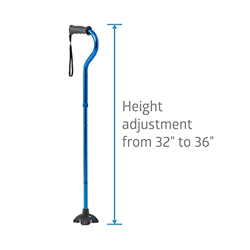 Medline Offset Folding Cane, 4-Point Base With Cushioned Gel Handle, Supports Up To 350 lbs, Blue - color: blue