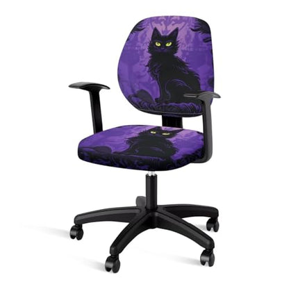 Black Cat Halloween Office Chair Cover Stretch Removable and Washable Computer Chair Back and Cushion Seat Cover Easy to Install Swivel Chair Cover for Office or Home - color: Black Cat