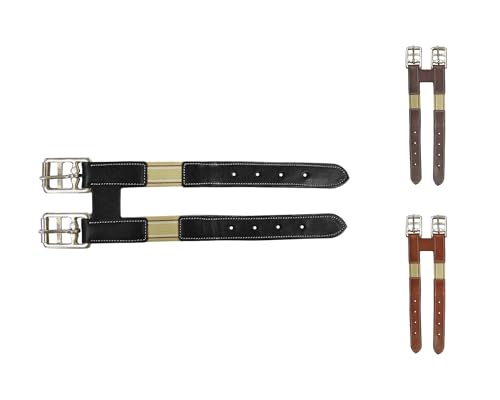 Paris Tack English Leather Elastic Girth Extender with Stainless Steel Roller Buckles and Double Layer Elastic. 1 year Warranty. - color: Black