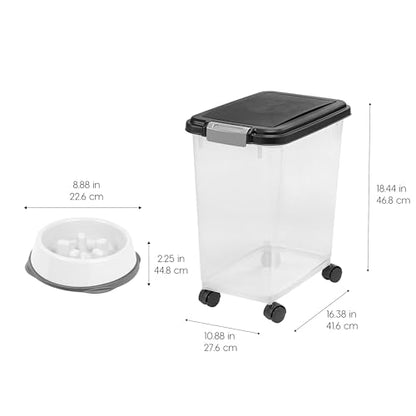 IRIS USA Dog Food Container & Slow Feeder Bowl, Up to 30 lbs, Black - color: Black, size: 30 lbs - 1 Pack