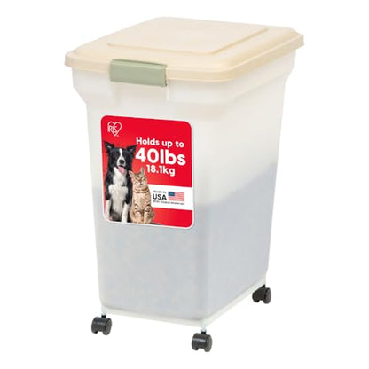 IRIS USA Dog Food Storage Container, Up to 40lbs, Almond/Pearl, Made in USA - color: Almond/Pearl, size: 40 lbs