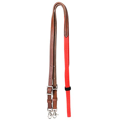 HILASON 8 Ft Horse Western Leather Rubber Grip Barrel Split Reins - color: Brown With Red