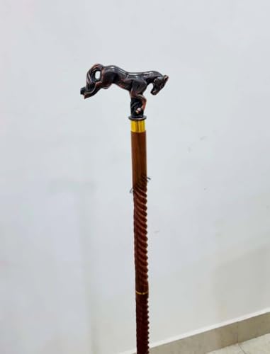 Handmade Solid Brass Head Handle Vintage Style Antique Wooden Walking Stick Cane Gift (3 Fold Wooden Walking Cane) - style: Horse handle