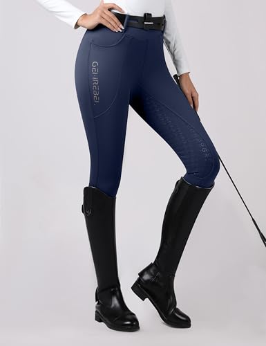 Women's Horse Riding Pants with Full Seat Silicone Grip - color: Navy, size: Small