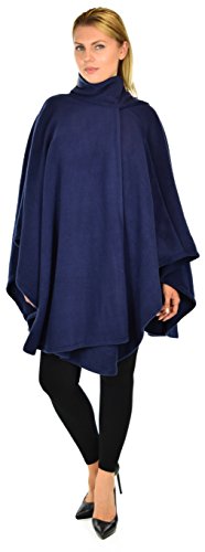 Dare2BStylish Women Poncho Style Fleece Cover Up with Muffler - color: Navy Blue