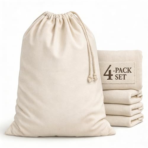 Urban Villa Laundry Bags 4-Pack 28”x36" Extra-Large Cotton Canvas Heavy Duty Washable Durable Travel Laundry Sacks with Drawstring Closure Reusable Hamper Liners for Dirty Clothes Delicates & Lingerie