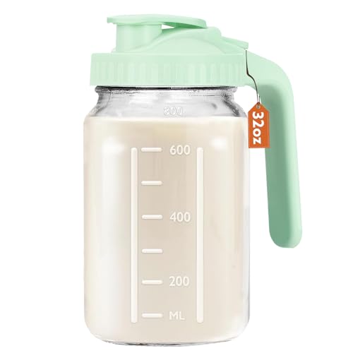 Mihlapi 32 oz Breast Milk Pitcher, 1 Quart Glass Mason Jar with Lid - color: Green, size: 32 Ounces