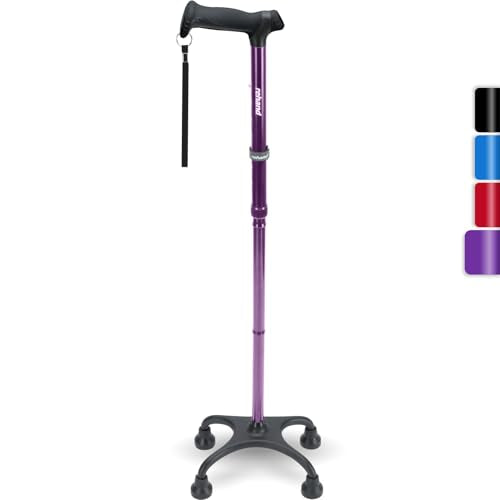 Rehand Quad Cane, Walking Cane with Ergonomic Handle Ever and Graceful 4-Pronged Base for Extra Stability, Adjustable Walking Sticks for Right or Left Handed Men & Women and Seniors - color: Purple